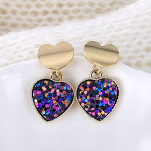 New Fashion Heart Drop Earrings Women's Geometric Mermaid Sequins Alloy